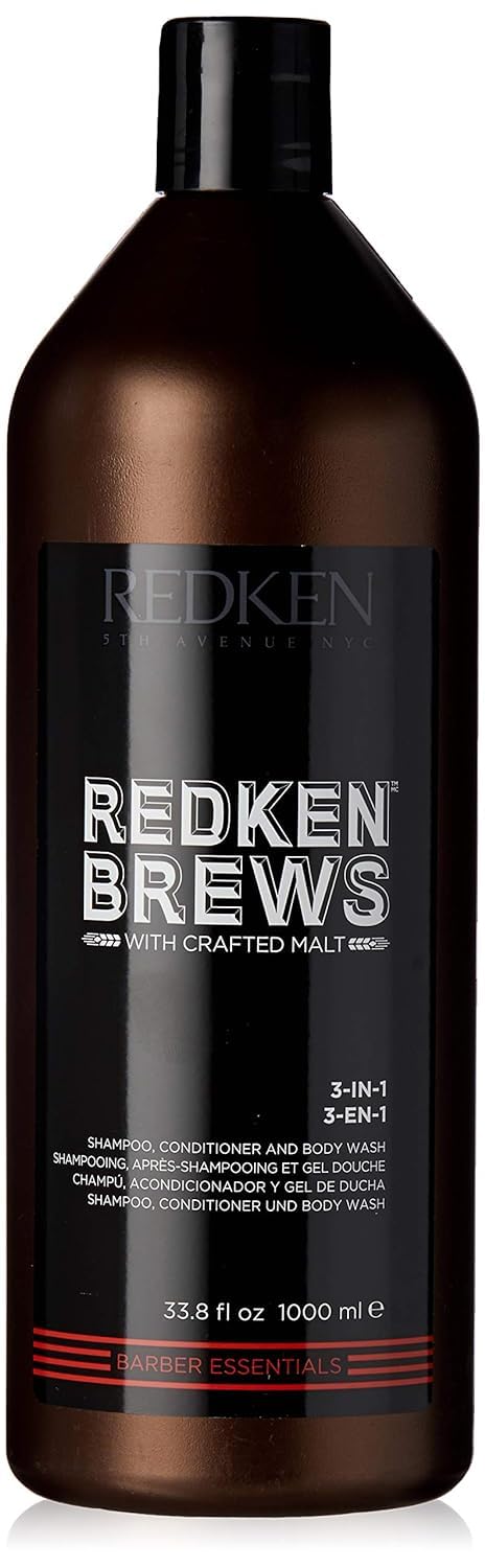 Redken Brews 3-In-1 Men's Shampoo, Conditioner and Body Wash - Multi-Purpose Hair & Body Cleanser For Men - Moisturizes & Hydrates, All-In-One Soap