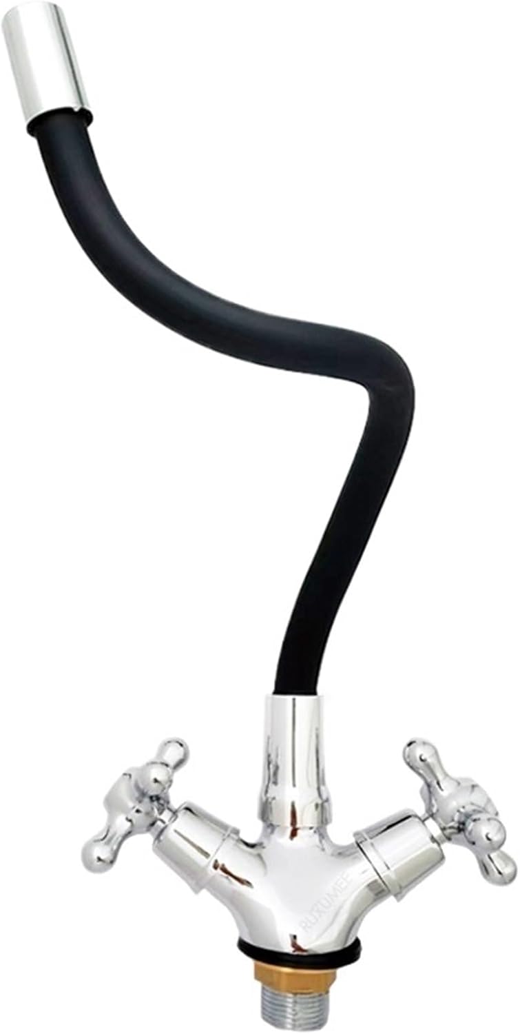 360 Rotatable Flexible Kitchen Faucet Basin Dual Handle Cold and Hot Water Mixer Tap Polished Chrome Black Torneira Deck Mount(Faucet with 2 Pipes)