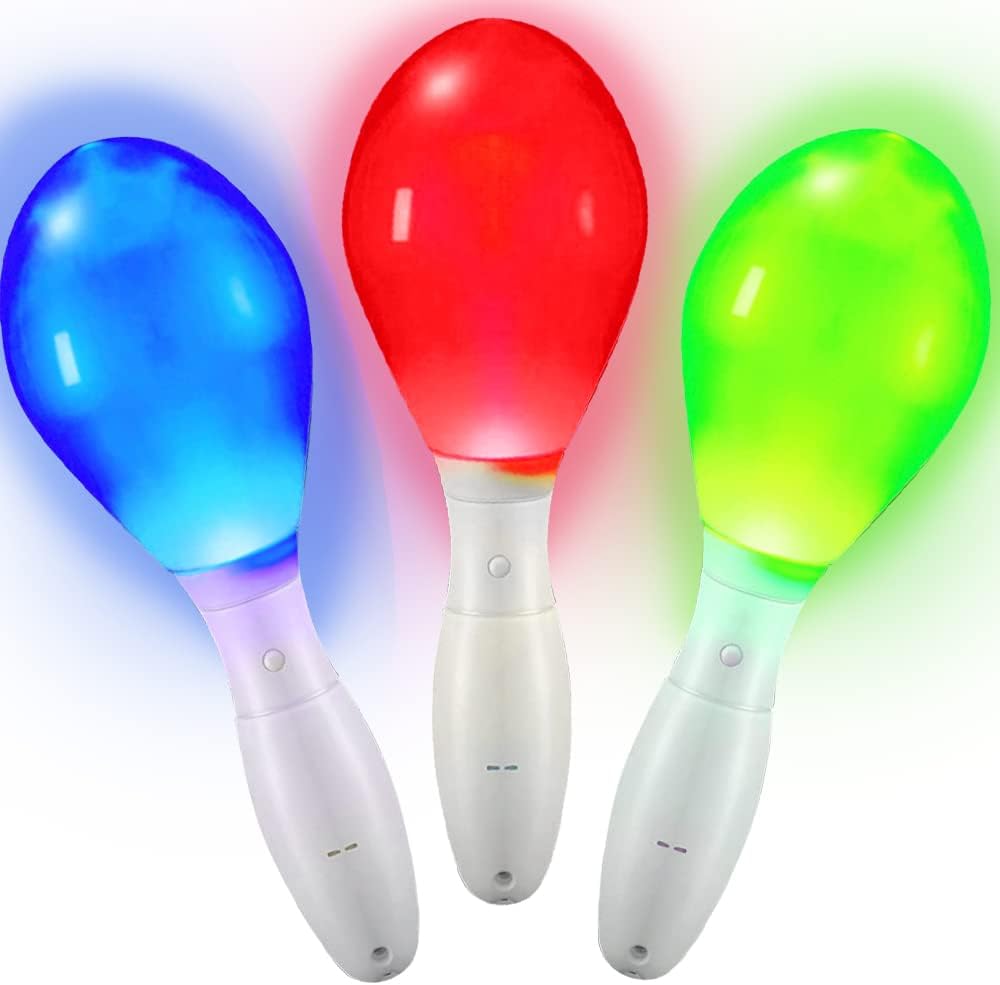ArtCreativity Light-Up Color Changing Maracas, Pack of 3, Flashing LED Music Hand Shakers, Fun Noise Makers and Toy Musical Instruments, Birthday Party Favors, Goodie Bag Fillers for Kids