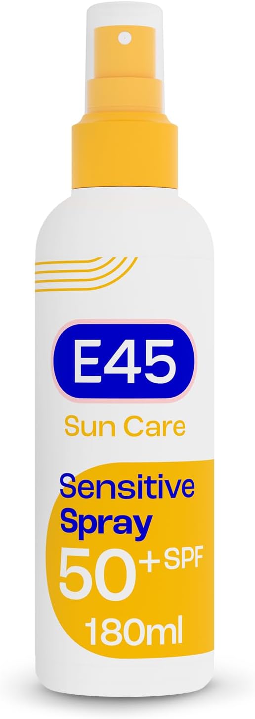 E45 Sun Body Cream Spray for Sensitive Skin. Hydrating Sun Spray with very high UVA and UVB protection and SPF 50+. Instantly Moisturising for Dry Skin, Sensitive Skin and Eczema Prone Skin - 180 ml