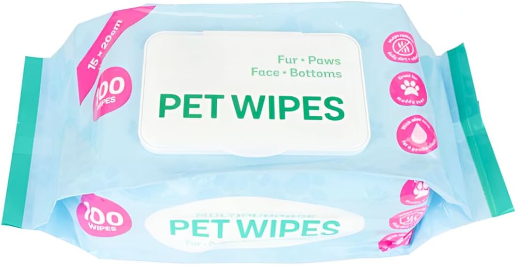 Navoys Pack of 100 Pet Wipes - Pet Supplies, Dog Cleaning Wipes, Aloe Vera Kitten Wipes, Resealable Pack, For Cleaning Pets Face, Ears & Body