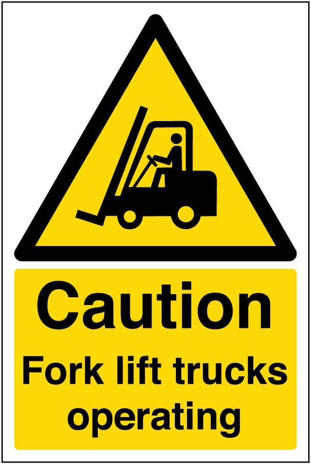 V Safety Caution Fork Lift Trucks Operating Warning Sign - 200mm x 300mm - 2mm Rigid Plastic