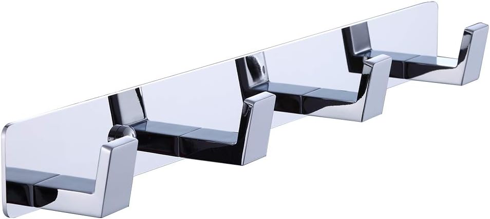 BOOKARROW 4 Bathroom Towel Hooks, Chrome Wall Mount Screw Fixed Door or Robe Hook, Coat Hanger Rack in Bedroom or Kitchen 410