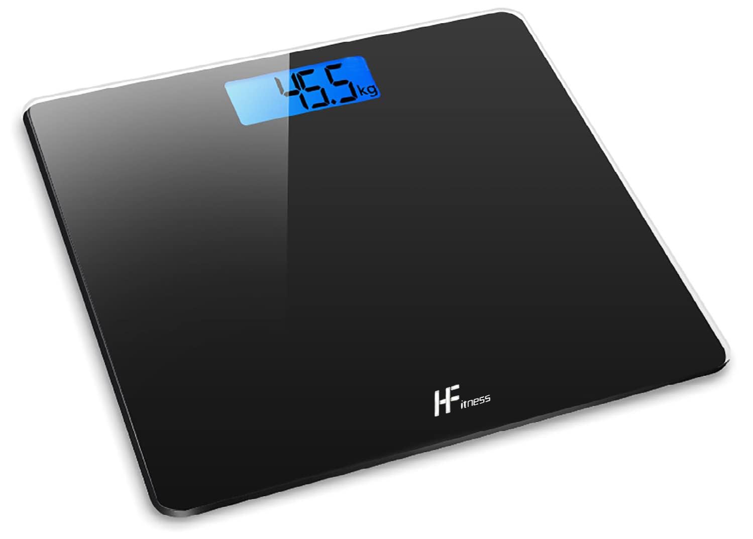 HomeFashion HFitness 28x28cm 180KG Digital Bathroom Scale Weighing Scales For Body Weight Backlit Display Weight Management Black