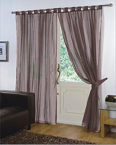 viceroy bedding Pair of Plain Voile TAB TOP Curtain Panels + Free Tiebacks Included (59" x 54", Chocolate Brown)
