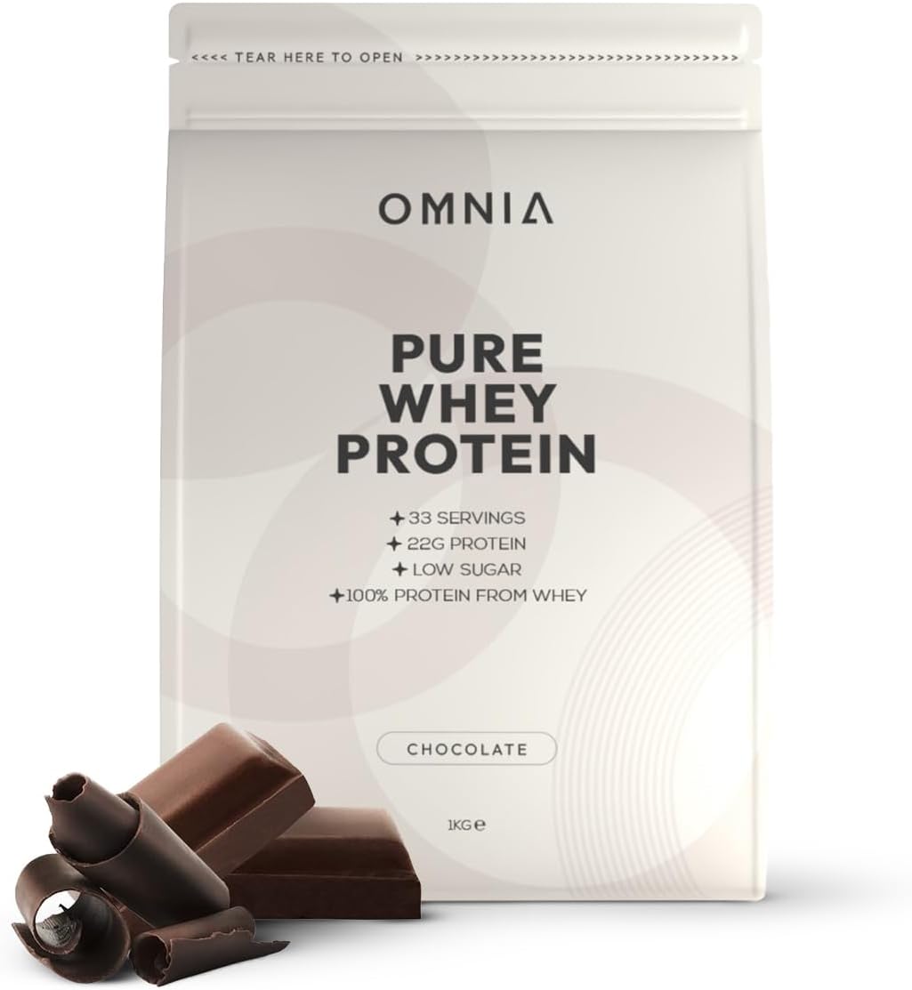 OMNIA Pure Whey Protein Powder, Nutrition Low Carbs and Low Sugar Muscle Building Powder, Over 22G Protein Per Serving, 33 Servings - 1 KG - Chocolate