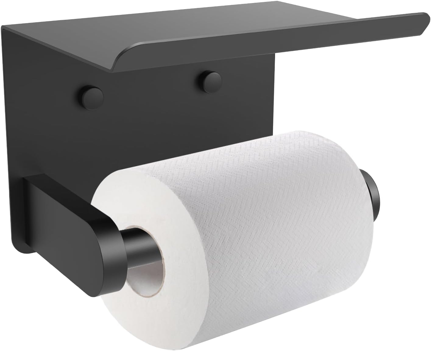 SetSail Toilet Paper Holder with Shelf Adhesive or Screw Bathroom Toilet Paper Roll Holders Wall Mount Matte Black Tissue Holder for Bathroom Hardware Accessories