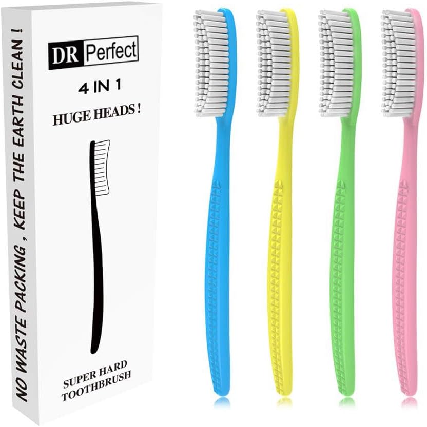DR PEFECT Extra Hard Toothbrush with Long Head and Whitening - Pack of 4