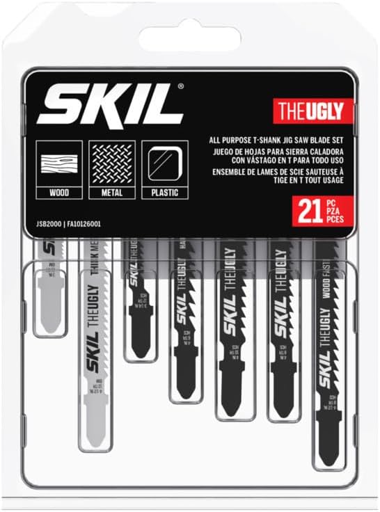 SKIL 21 Pc All-Purpose T-Shank Jig Saw Blade Set for SKIL Jig Saws JS314901/ JS313101/ JS820302/ JS820202/ JS5833A-10 - JSB2000
