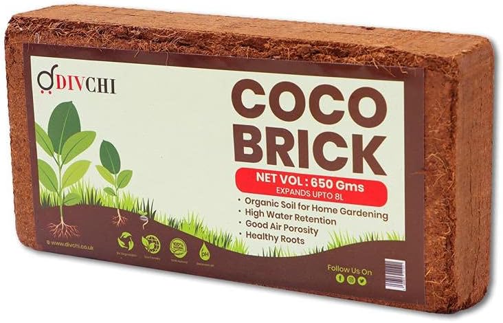 DIVCHI COCO BRICK 650g (8L) | ORGANIC | COCONUT FIBRE | 100% NATURAL | REPTILE FRIENDLY | PLANTING COCO SOIL | PH STABLE GROWING COMPOST I HIGH MOISTURE RETENTION I HEALTHY AERATION