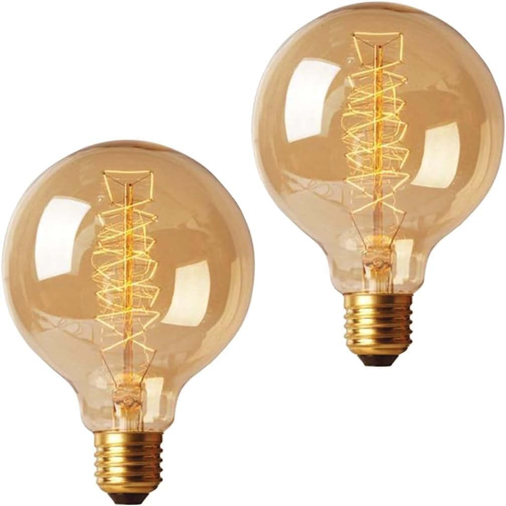 E27 ES Edison Screw Bulb 60W, Dimmable E27 Vintage Light Bulbs 610LM, Retro Spiral Filament G95 Bulbs, Warm White 2700K, 2 Pack