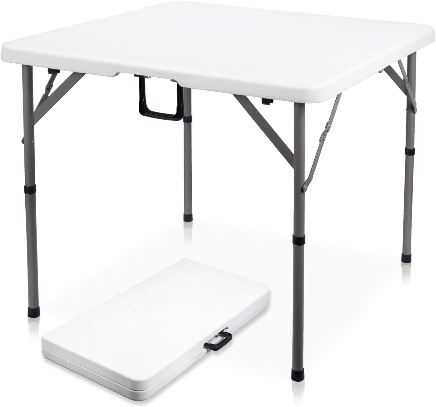 34" Square Folding Card Table, Fold-in-Half Utility Dining Portable Table Heavy Duty HDPE White Plastic Foldable Table with Carrying Handle Indoor Outdoor for Picnic, Camping, Party