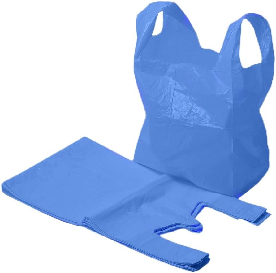 FERRIS | 200pk Strong Large Vest Carrier Bags with Handles | Multi-Purpose Heavy Duty Plastic Bags 11 x 17 x 21 | Use for Shopping, Market-Stalls, Takeaway, Groceries or General use in Kitchen (Blue)