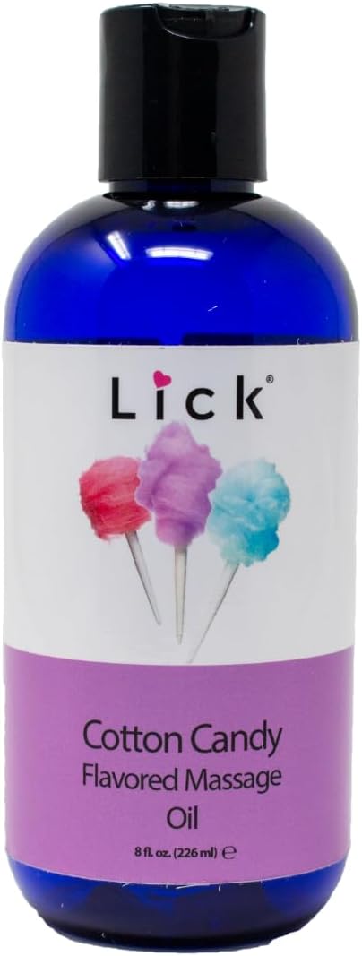 Lick Cotton Candy Flavored Massage Oil – Sweet Candy-Inspired Edible Massage Oil with Vitamin E, Silky Body-Safe Glide for Fun Couples Massage Moments, 8 oz