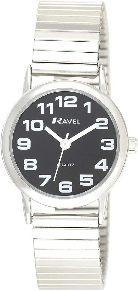 Ravel Unisex Easy Read Watch with Big Numbers on Stainless Steel Expander Bracelet