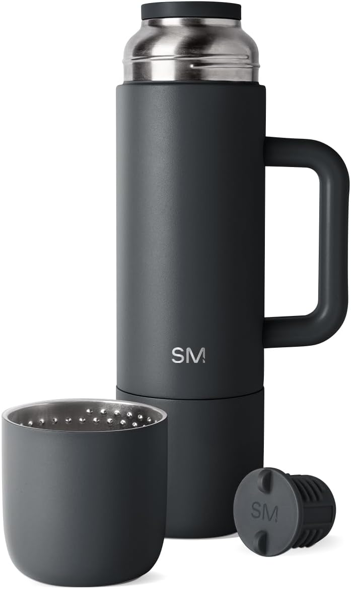 Simple Modern 36oz Insulated Hot Beverage Bottle with 2 Mugs | Travel Coffee Thermos for Hot Drinks | Twist and Pour Top | Commute, Travel, and Picnic Friendly | Roam Collection | Graphite