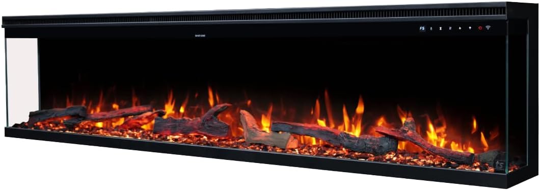 Touchstone Sideline Infinity Pro 3-Sided Smart 72" WiFi-Enabled Electric Fireplace - 80051 - Built-in - 6 Realistic Flame Colors- 13-Color Down Lighting- Crackle Sound- 1,500W Heater