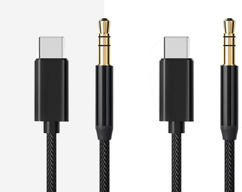 Type-C to 3.5mm Audio Cable, 2Pack AUX Adapter for Car Stereo, Headphones, Speakers (Black)