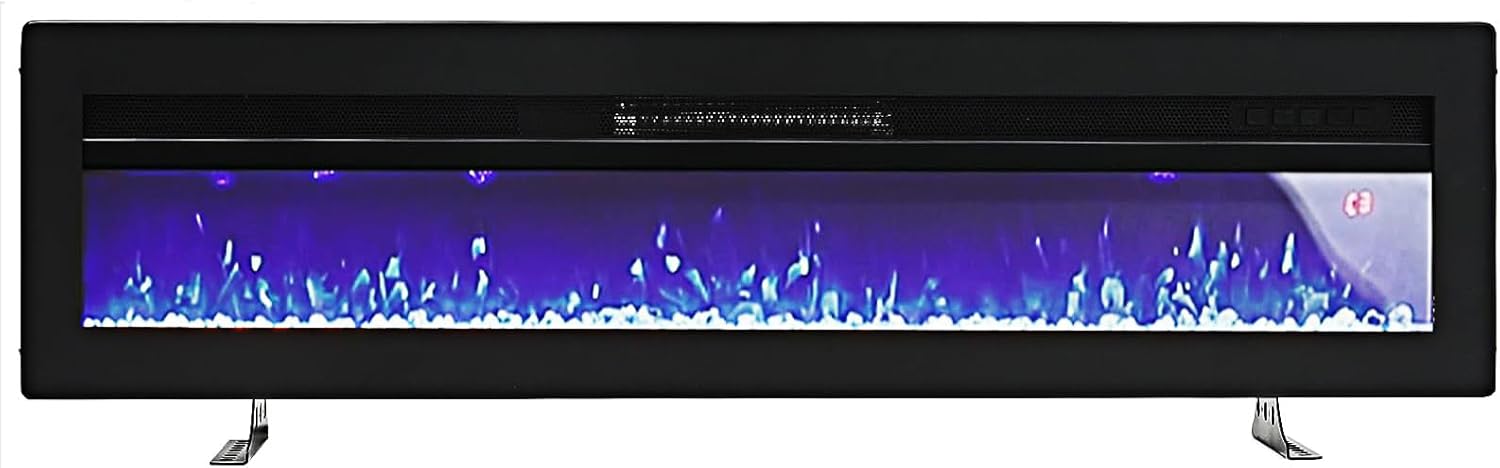 INMOZATA 152cm Electric Fire Recessed Wall Mounted Freestanding Electric Fireplace with Realistic LED Flame Effect, Adjustable Thermostat, Overheat Protection, 900W&1800W (152 cm/60 inch, Black)
