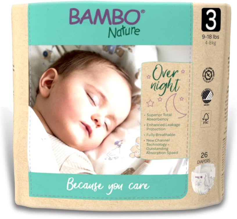 Bambo Nature Overnight Baby Diapers (Sizes 3 TO 6), Size 3, 104 Count