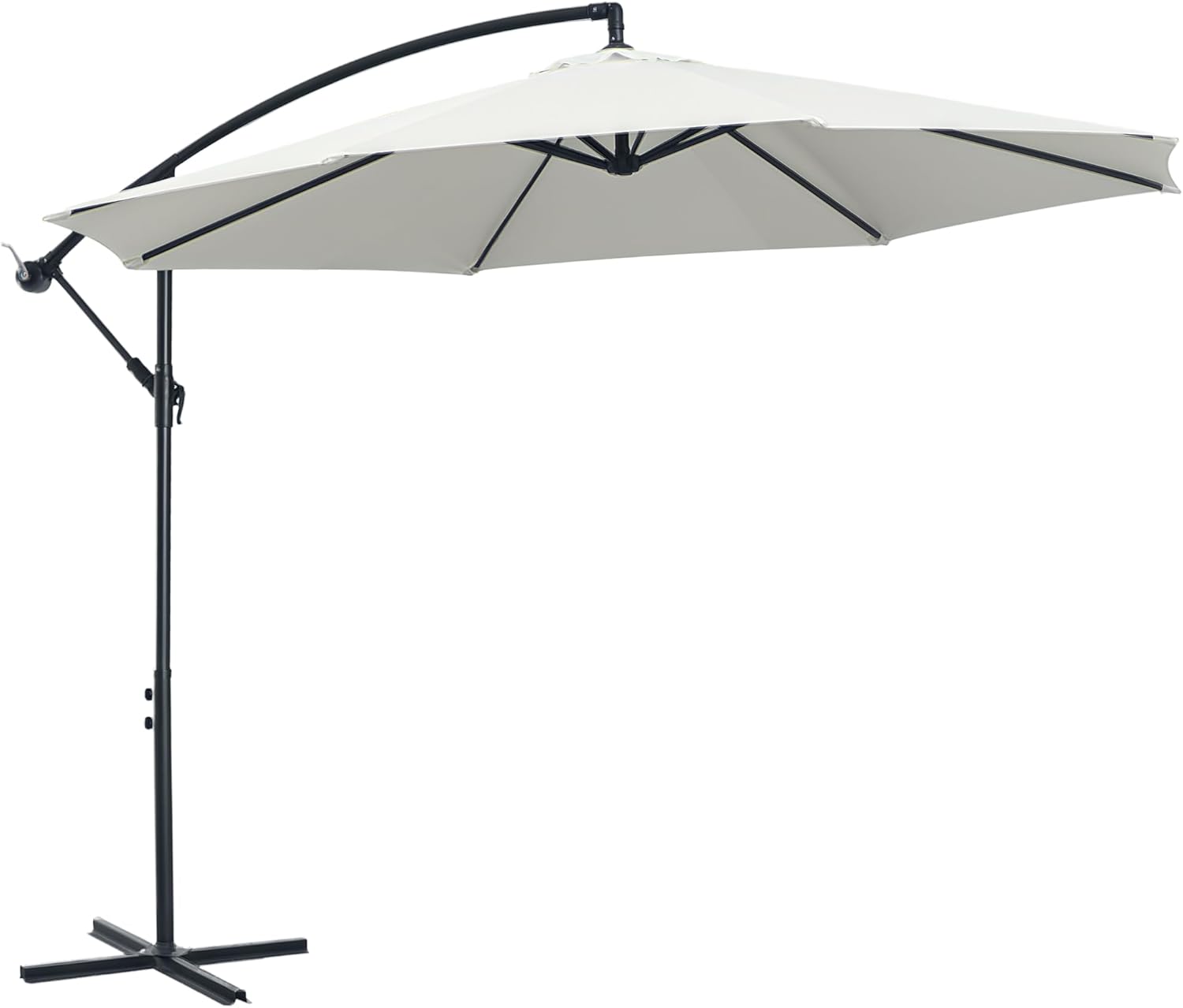 Outsunny 3(m) Garden Banana Parasol Hanging Cantilever Umbrella with Crank Handle, 8 Ribs and Cross Base for Outdoor, Sun Shade