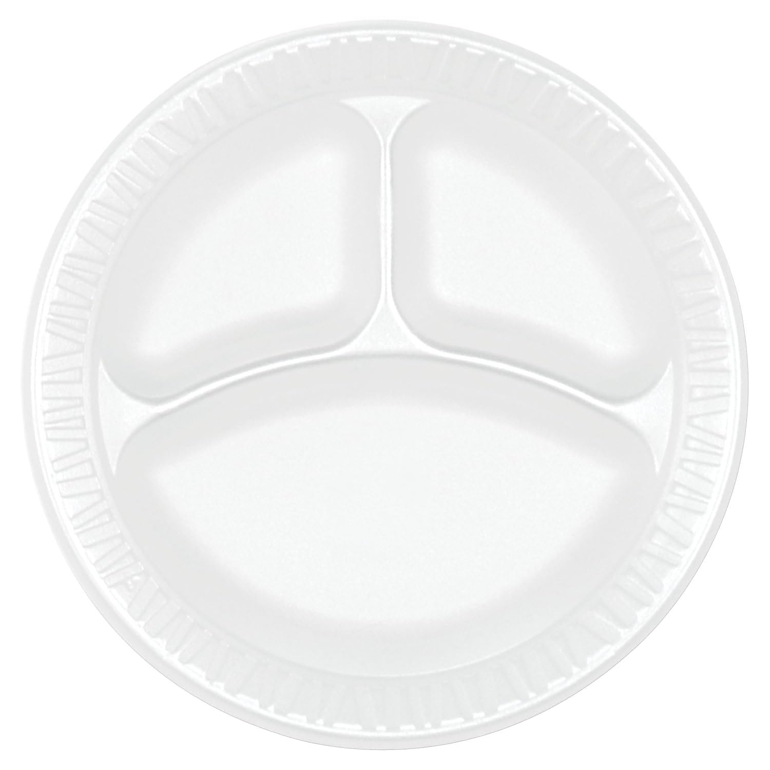 Dart 9CPWCR 9 in White Unlaminated Foam 3 Comp Plate (Case of 500)