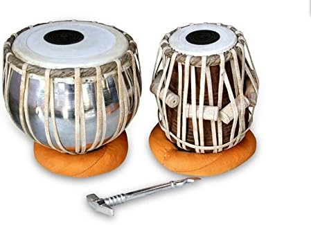 HANDMADE PROFESSIONAL QUALITY TABLA DRUM SET, STEEL BAYAN, SHEESHAM WOOD DAYAN, GREAT SOUND WITH TUNING HAMMER, CUSHIONS & COVER