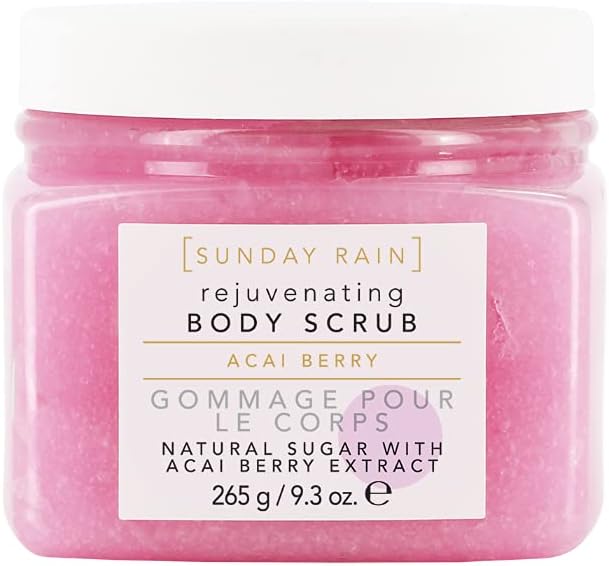 Sunday Rain Scrub Away Brightening Body Scrub for Extra Smooth & Soft Skin, Vegan & Cruelty-Free with Vitamin Rich Acai Berry Extract, 265g