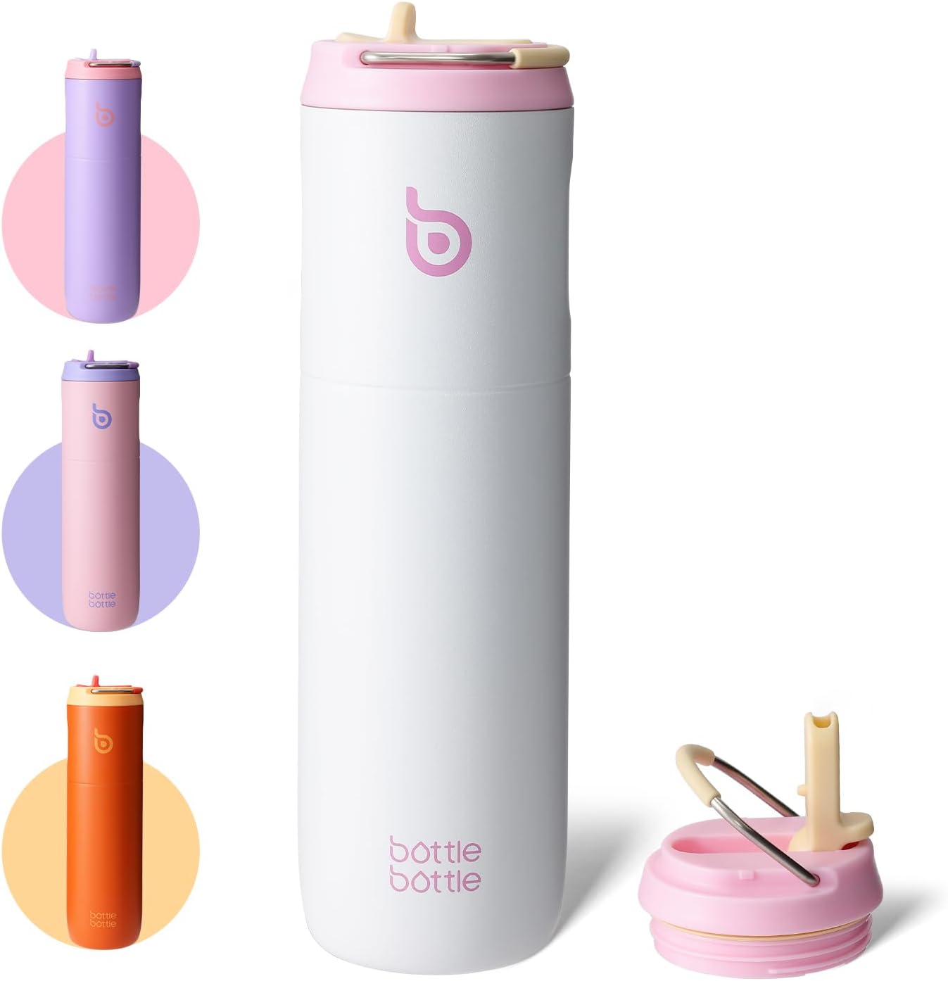 Bottle Bottle Insulated Water Bottle 700ml(24oz) with Straw and Lid Stainless Steel Sports Travel Gym Water Bottles Metal Drink Flask with Handle for Man and Women (Snow)