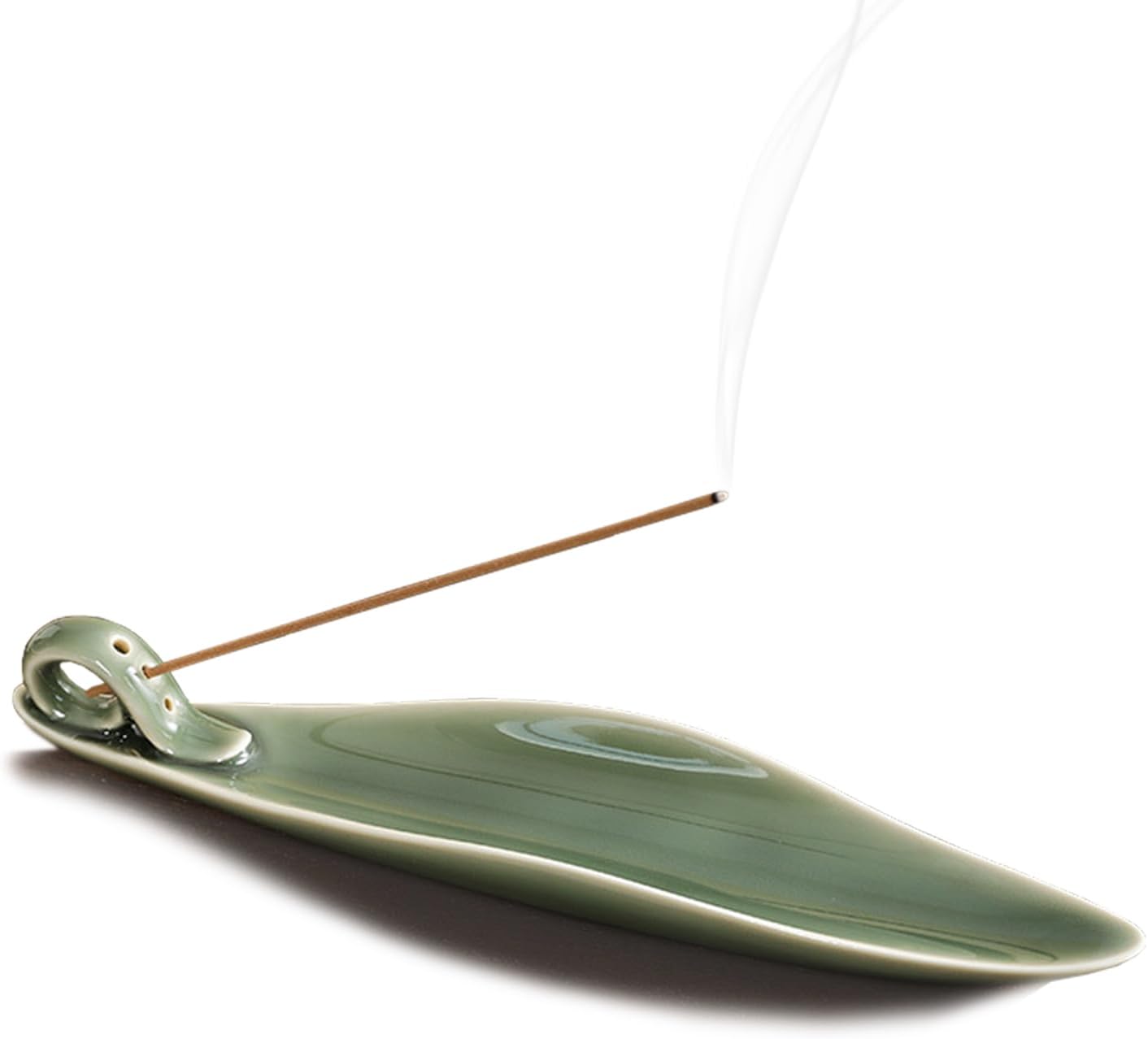 9" Length Incense Stick Holder with 3 Holes, White Porcelain Incense Tray Ash Cather for Spa, Meditation Room, Yoga, Home, Office (Green)