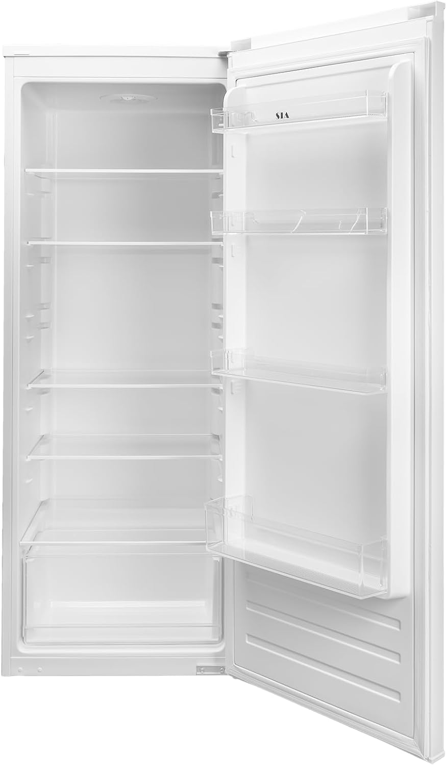 SIA SLF144W Freestanding White Tall Larder Fridge Single Door 160L, E Rated, 4 Glass Shelves, Salad Crisper and 3 Door Compartments, 2 Year Parts & Labour Guarantee