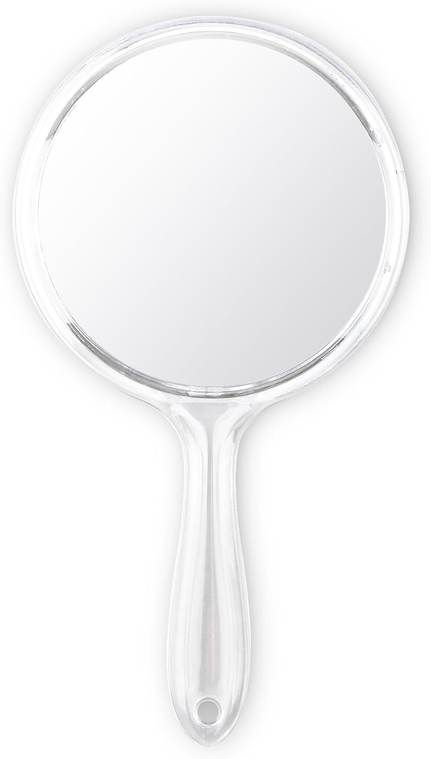 Hariendny Hand Mirror with Handle Handheld Mirror Double-Sided 1X/2X Magnifying Mirror Round Makeup Hand Mirror(Clear)