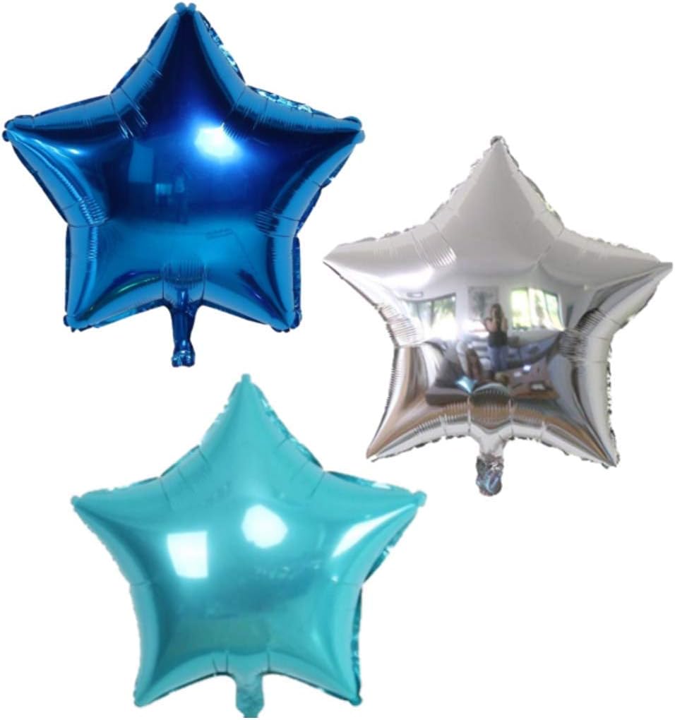 Blue Star Balloons 18" Helium Foil 12 Pcs Metallic Appearance Set | Birthday Party Balloons Royal Blue Light Blue Silver Star | Party Decorations for Baby Shower and Weddings by Vision E.D.