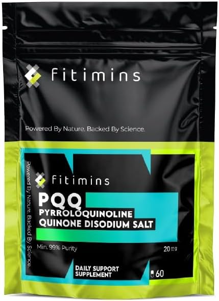 PQQ 20mg | High Strength 99% Pure Pyrroloquinoline Quinone | 60 Vegan Capsules | 2-Month Supply | UK-Made Supplement | Energy, Brain, Cell Health, Mitochondria & Anti-Ageing Support | Fitimins