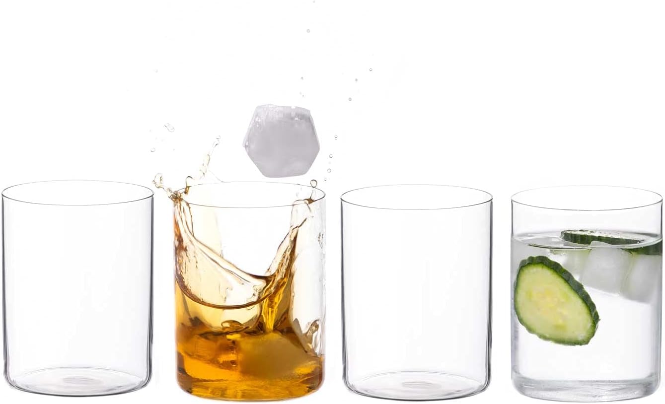 DIAMANTE Glass Crystal Tumbler Set - 'Air' - Light & Thin-Walled Drinking Glasses - Ideal All Rounders, Iced Coffee, Cocktails, Water, Soft Drinks - Set of 4