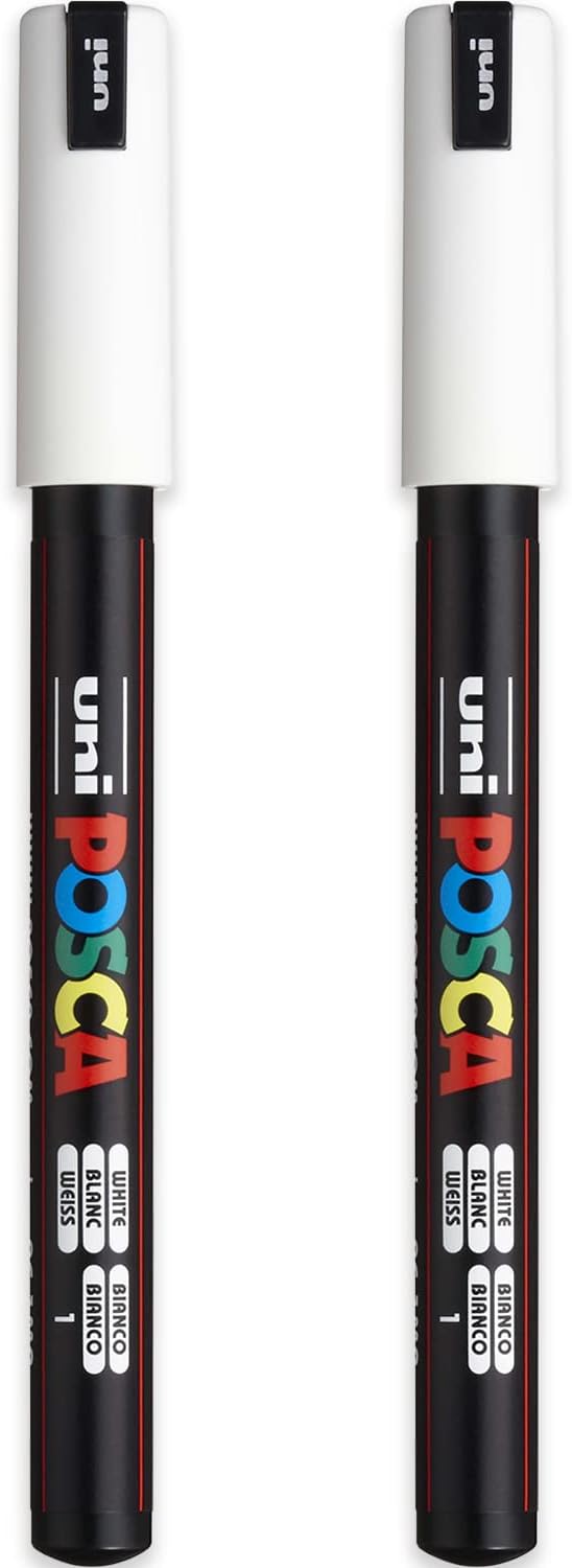 Posca PC-1MR Paint Marker Art Pens - 0.7mm Nib - White Ink - Pack of 2