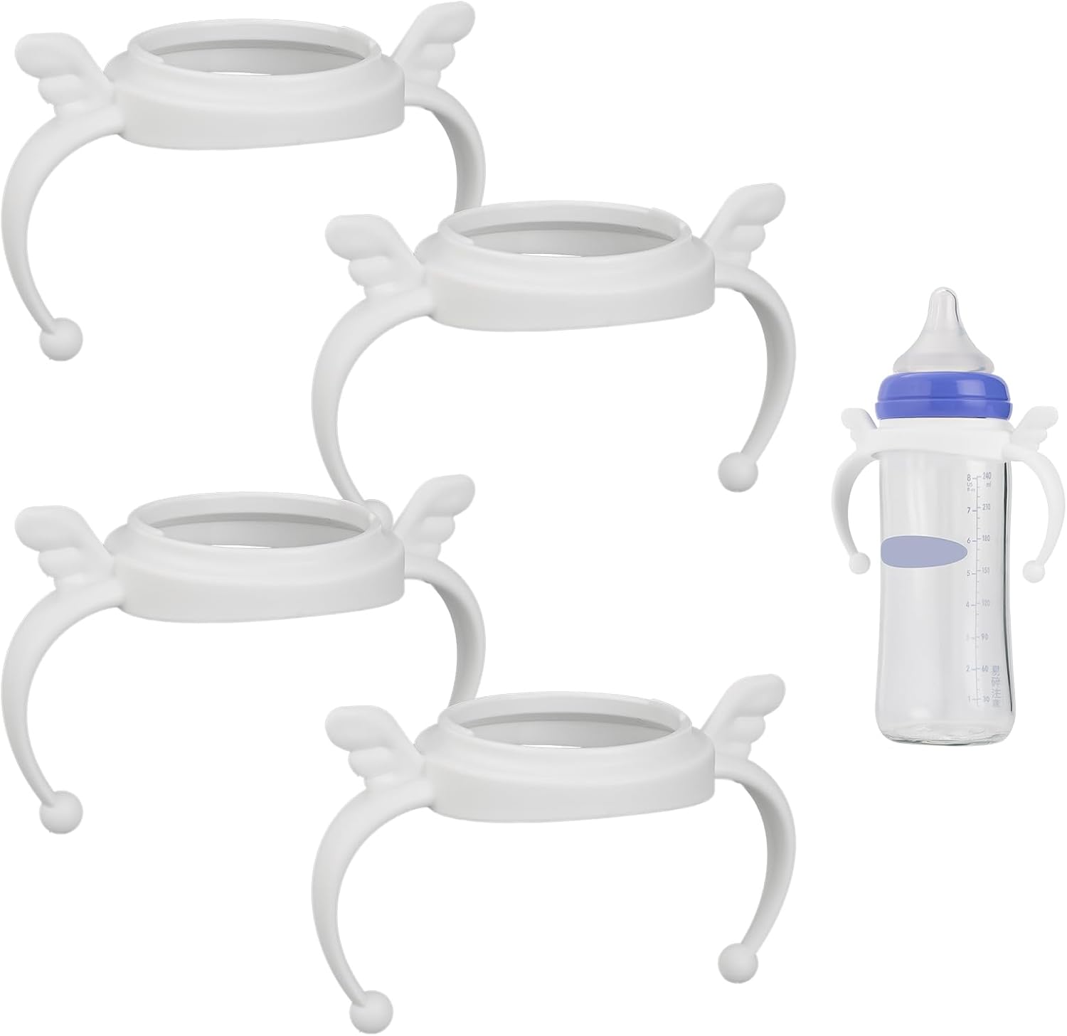 4 Pack Baby Bottle Handles Compatible with Lansinoh Baby Bottles, Bottle Holder for lansinoh Bottles, for Newborn, White