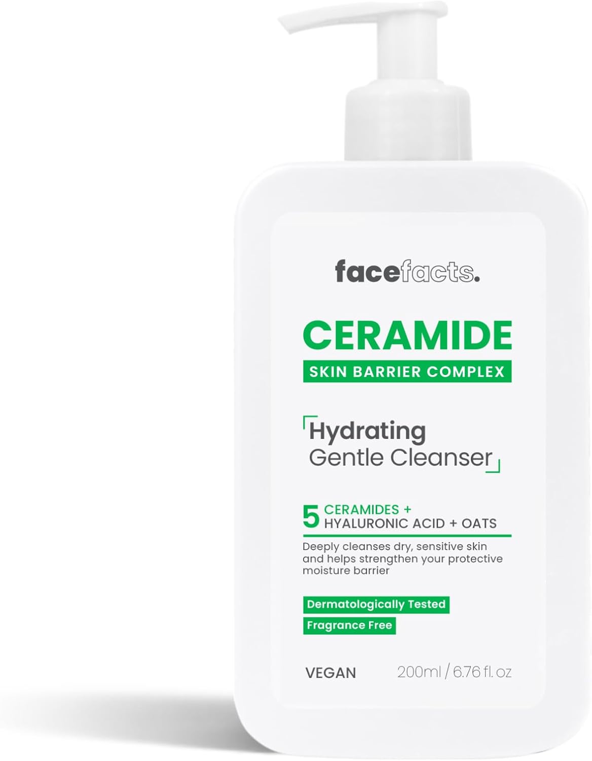 Face Facts Ceramide Hydrating Cleanser | Dry & Sensitive Skin | 200ml, White, Pack of 1