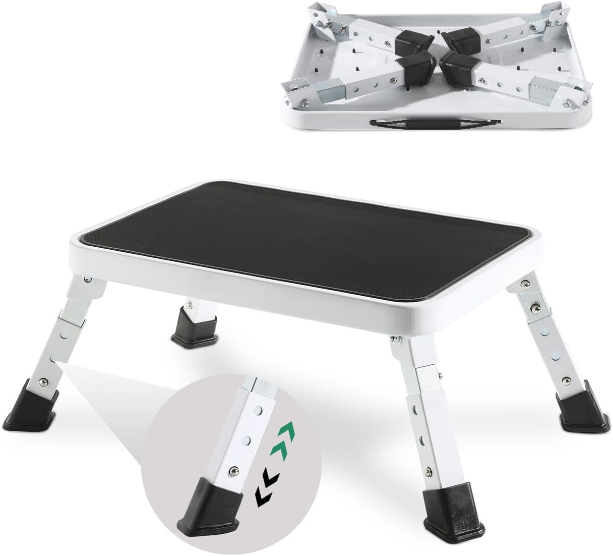 Adjustable Folding One Step Stools for Adults, Heavy Duty Metal Step Stool for Kids/Seniors, Foldable Camper/RV Step Stool, Portable Small Stepping Stool for College Dorm Bed/Kitchen/Car by OOSOFITT