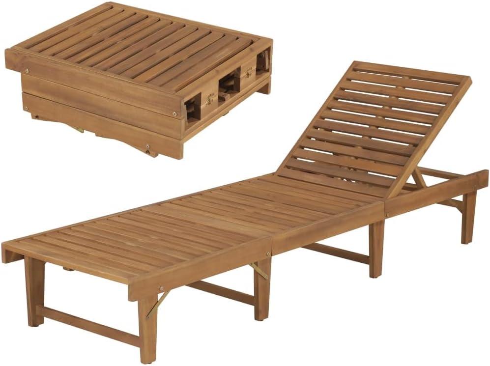 vidaXL Patio Lounge Chair, Outdoor Chaise Lounge Chair, Folding Sunlounger, Sunbed for Backyard Poolside Porch Balcony, Solid Acacia Wood