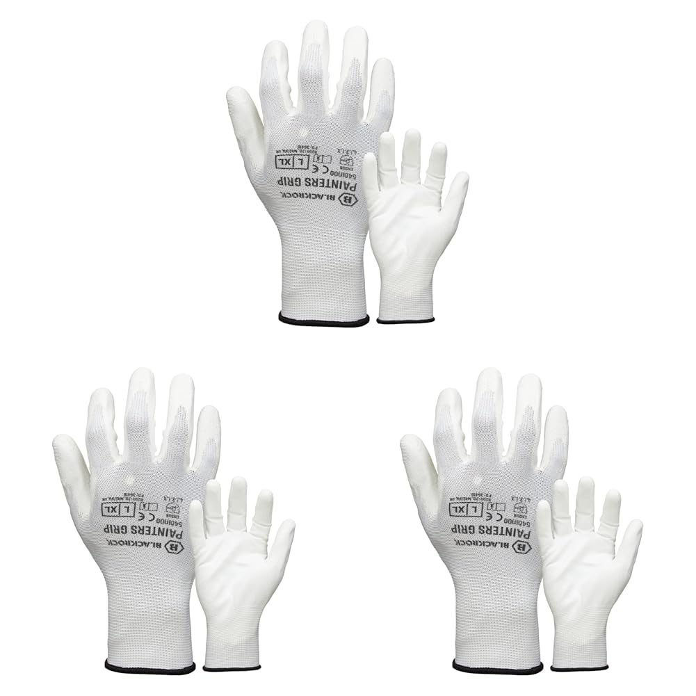 Blackrock Lightweight Painter's PU Grip Safety Work Gloves, Mens Womens Sensitive Precision Working, Ideal For Painting & Decorating, Electronics, Assembly, Light Handling - Size Large (Pack of 3)