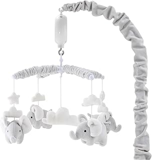 The Peanutshell Crib Mobile for Girls or Boys - Soft Grey Musical Baby Crib Mobile with 12 Lullabies, Cute Elephant Baby Mobile Crib Grey Elephant Nursery Decor