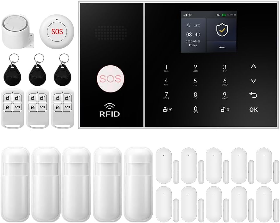 XNY WiFi Home Alarm System, Wireless 4G Burglar Alarm System for Home Security with APP Alert, 24-Piece-Kit (Motion Detector, Door Window Sensor, Remote, Siren), Work with Alexa and Google Assistant