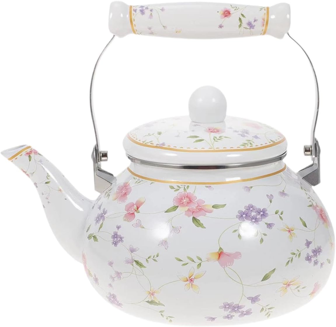 LOVIVER Enamel Tea Kettle Water Kettle Decor Floral Pattern with Handle with Lid Teapot Coffee Pot for Household Dining Table Kitchen