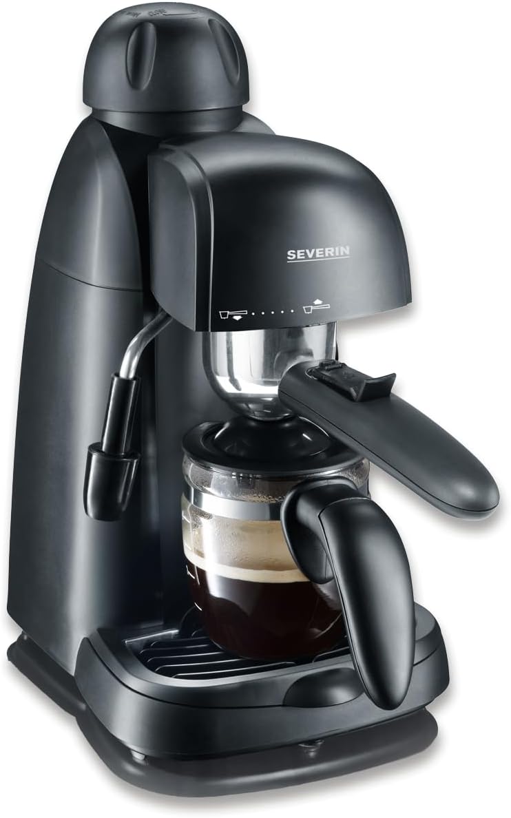 SEVERIN espresso machine, small coffee machine for up to 4 cups of espresso, coffee machine with milk frother for coffee-milk specialties, ideal for singles, black, KA 5978