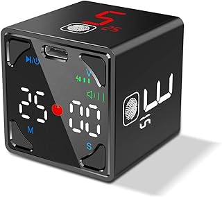 Cube Pomodoro Timer, Productivity Timer, Pause & Resume, Mute, Vibration & Adjustable Sound Alert, for Task, Work, ADHD, ADD, Meeting, 1/3/5/10/15/25/45/60min & Custom Countdown - Black