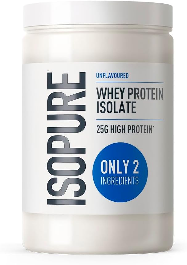 Isopure Unflavoured Whey Protein Isolate Powder, High in Protein with 25 g per Serve, Low in Sugar, No Artificial Flavours or Sweeteners, Made with Only 2 Ingredients, 435 g