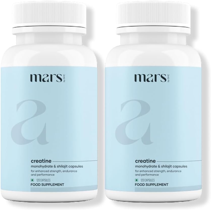 mars by GHC Micronized Creatine Monohydrate Caps: Powered with Shilajit (120 N) | Good Health Company (Pack of 2)