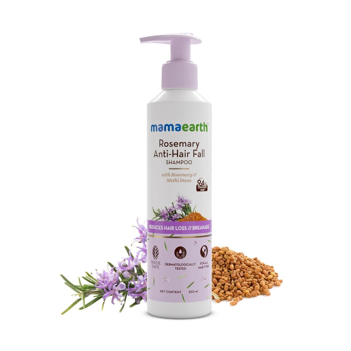 Mamaearth Rosemary Shampoo with Fenugreek | Gently Cleanses & Refreshes Scalp | Sulfate & Paraben-Free | Suitable for All Hair Types | 8.45 Fl Oz / 250ml