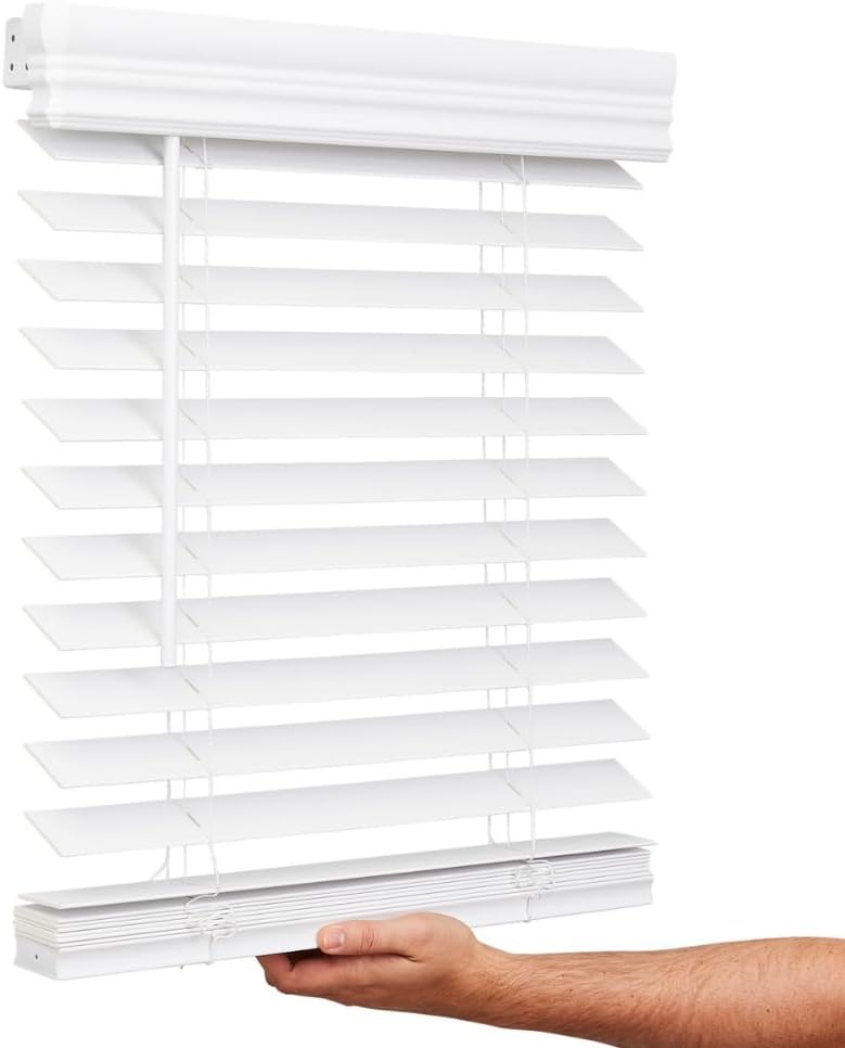 Lotus & Windoware Cordless, 2 Inch Faux Wood Blind, 16" Wide x 72" Long, Window Blinds, Blinds & Shades, Blinds for Indoor Windows, Embossed, Bright White